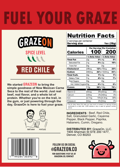 GrazeOn Red Chile Beef Jerky Crisps- High Protein, No Sugar, Crunchy Air-Dried Meat Snack - 2.0 oz